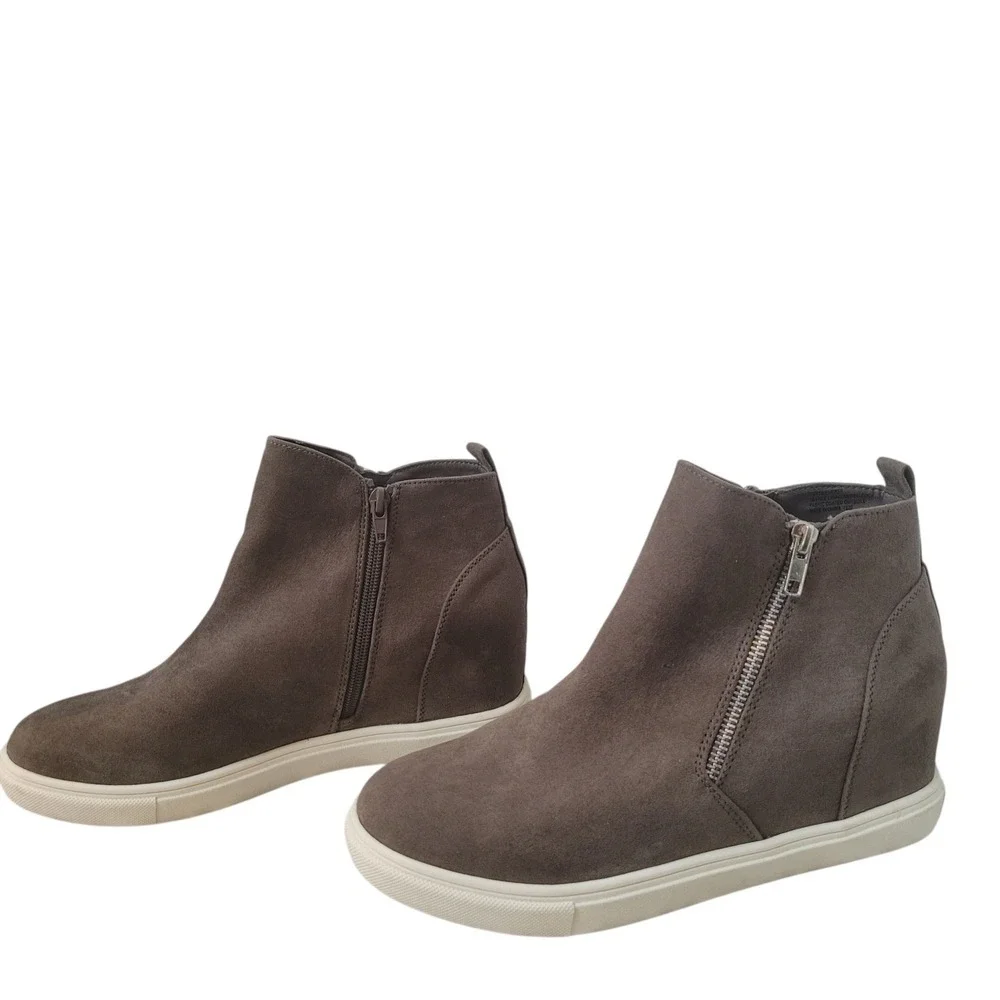 Madden Girl Piper High Top Hidden Wedge Sneakers‎ Brown Suede Side Zip Size 9.5